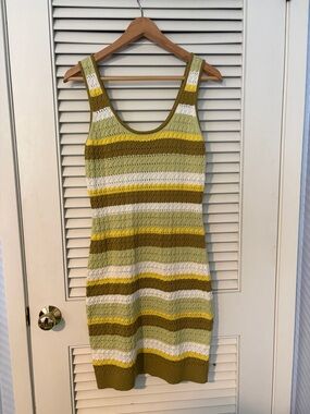 Express Striped Knit Mini Dress in Olive, Yellow & Cream